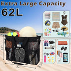 Fammart Mesh Beach Bag with Zipper, Large Beach Tote for Women, Toys Pool Swim Bag Travel Vacation Cruise Essentials