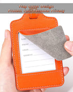 3 Pack Luggage Tags - Quick Install, Privacy Protection, Airplane Travel Essentials for Suitcases, Durable Leather - Orange