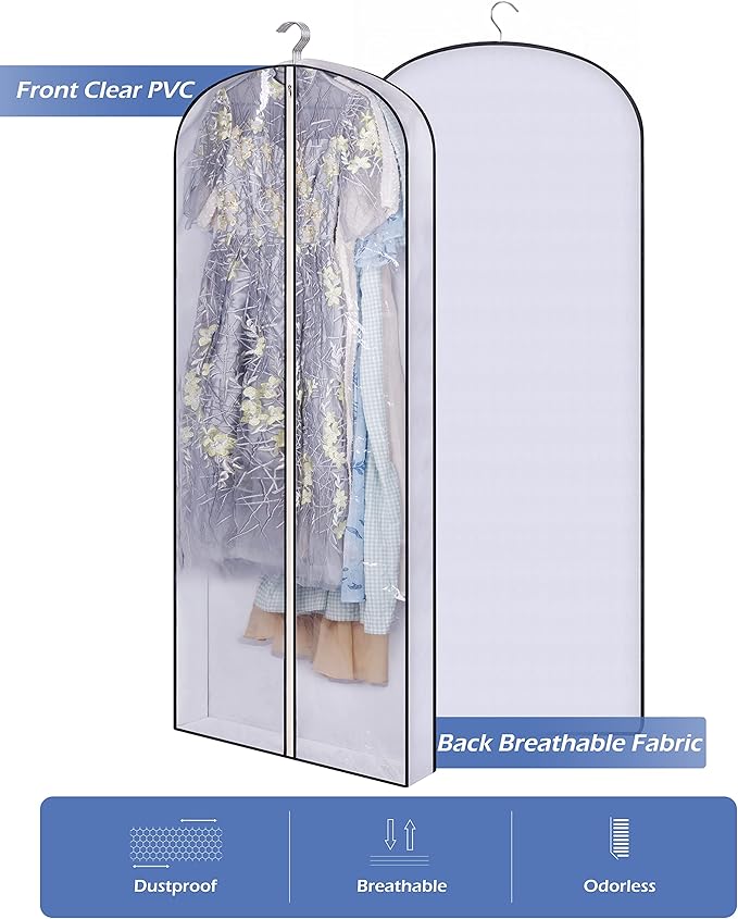 SLEEPING LAMB 60" Gusseted Garment Bags for Closet Storage Clear Dress Bag Hanging Clothes Storage for Long Gowns, Coats, Sweaters, 2 Packs