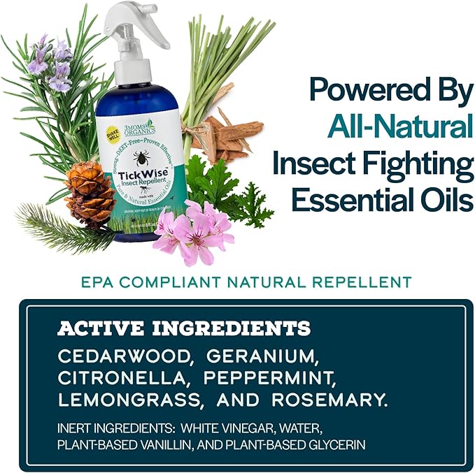 3 Moms Organics, TickWise 16oz Extra Strength Double Mama 2-Pack - DEET- Free, Tick and Insect Repellent, Plant Based Essential Oils, All Natural Ingredients, Safe for Kids, Adults, Dogs & Horses