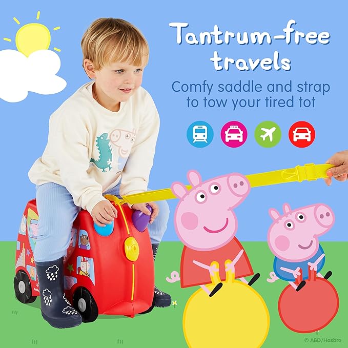 Trunki x Peppa Pig Ride-On Suitcase - Carry-on Approved Luggage, 18L Travel Bag, Kids Suitcases on Wheels for Girls and Boys, Lightweight Cabin Hand Luggage with Tow Strap