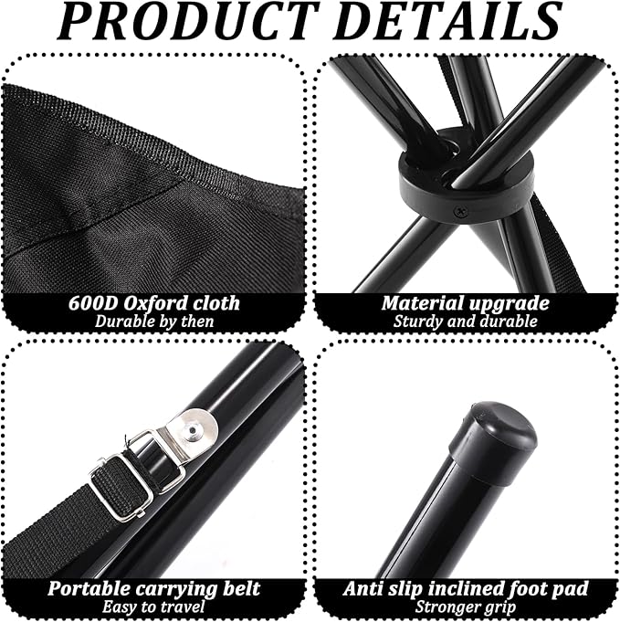 2PCS Portable Folding Camping Stool,Travel Outdoor Tripod Seat,Black Folding Camping Chairs for Camping Party Picnic Beach Garden Lawn Walking Hiking