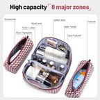 BOYATU Travel Makeup Bag Cosmetic Bags for Women: Large Capacity 3 Pcs Set Make up Bag with Compartments - Waterproof Vegan Leather Toiletry Organizer Bags with Handle (M-78Red)