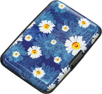 ELFISH Mini RFID Aluminum Wallet Credit Cards Holder Business Card Case Metal ID Case for Men Women(White Flower)