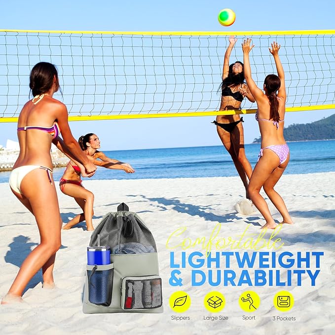 HOHOM Swim Mesh Beach Bag, Waterproof Gym Bags for Women and Men, Large Pool Bag Swimming Gear Drawstring Backpack