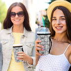 KJQJLY 3 Pack Reusable Iced Coffee Sleeves for Iced Coffee Cups or Drinks Reusable Neoprene Insulated Sleeves for Hot and Cold Drinks from Starbucks, Dunkin, And More (Black Bow)