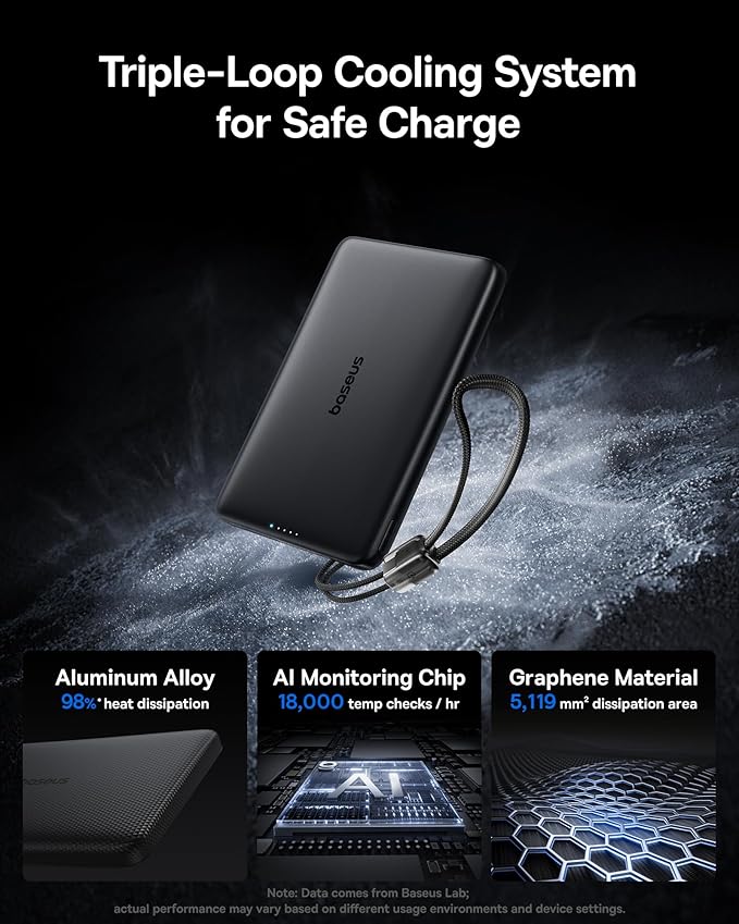 Baseus Picogo Qi2 15W Magsafe Portable Charger, 0.5" Ultra Slim 10000mAh Wireless Power Bank with 27W Built-in USB-C Cable, Magnetic Battery Pack for iPhone 17 Pro Max/17 Pro/Air/16/15/14/13/12