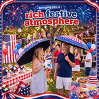 6 Pcs Patriotic American Umbrellas Red White Blue 4th of July Umbrellas with 8-Rib and Black Coating, Windproof