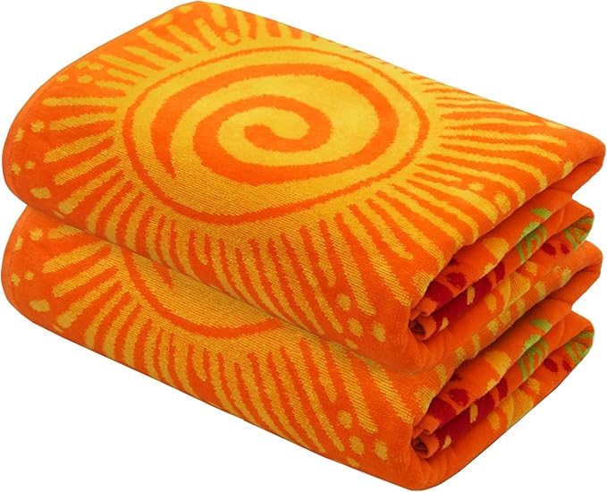 COTTON CRAFT Oversized Beach Towels - 2 Pack XXL 35x84 - The Big Kahuna 7 Foot Extra Large Beach Blanket Towel - Big & Tall - 100% Cotton Jacquard Velour Soft Luxury Towel - Sunshine Orange Yellow