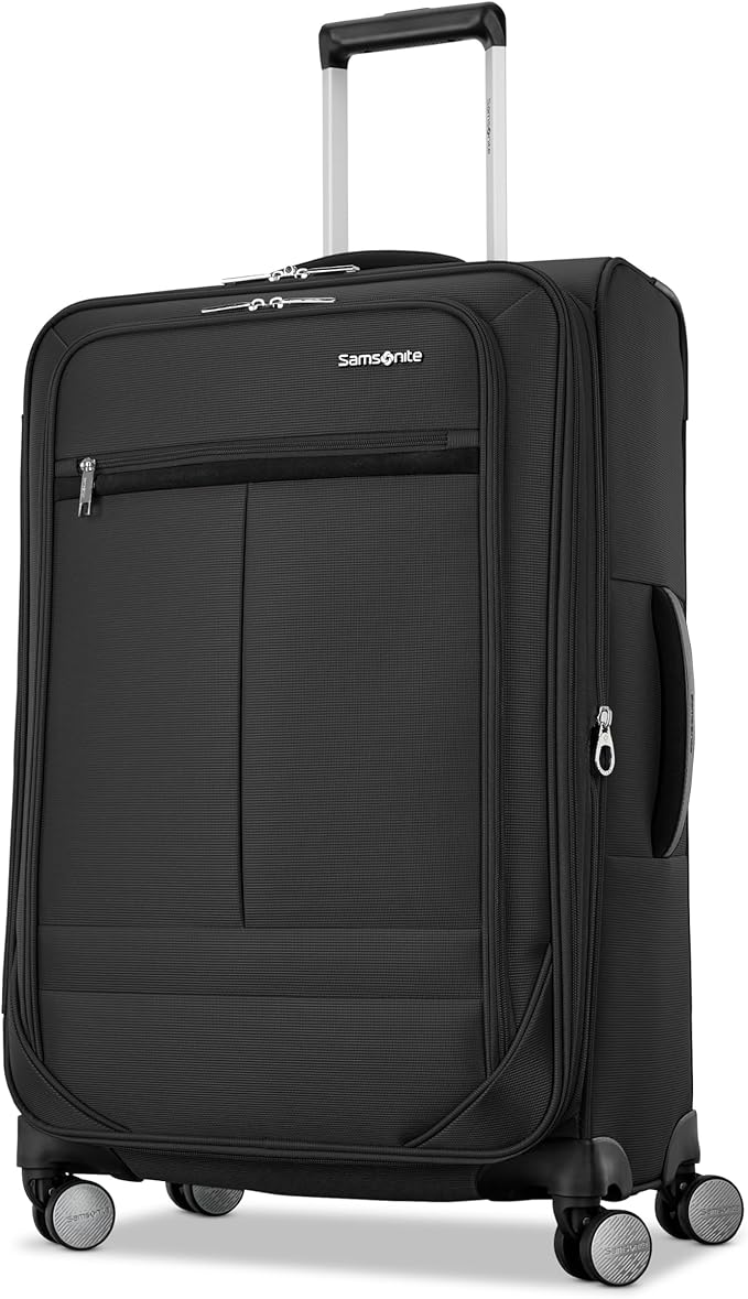 Samsonite 2-PC Soft-Sided 21/25” (Carry-On & Medium Checked), Lightweight Expandable Element Luggage Set: 2 Front Pockets & Side Pocket, Four Spinner Wheels, Adjustable Handle, Durable- Black