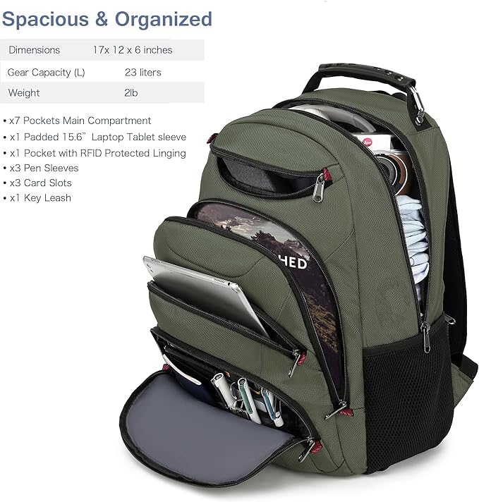 Boavan Laptop Backpack for men, 15.6 inch Laptop Bag with USB Port, Waterproof Travel Work Backpack Purse, Anti-Theft Teacher Nurse Doctor Casual Bookbags Office Business backpack,Green