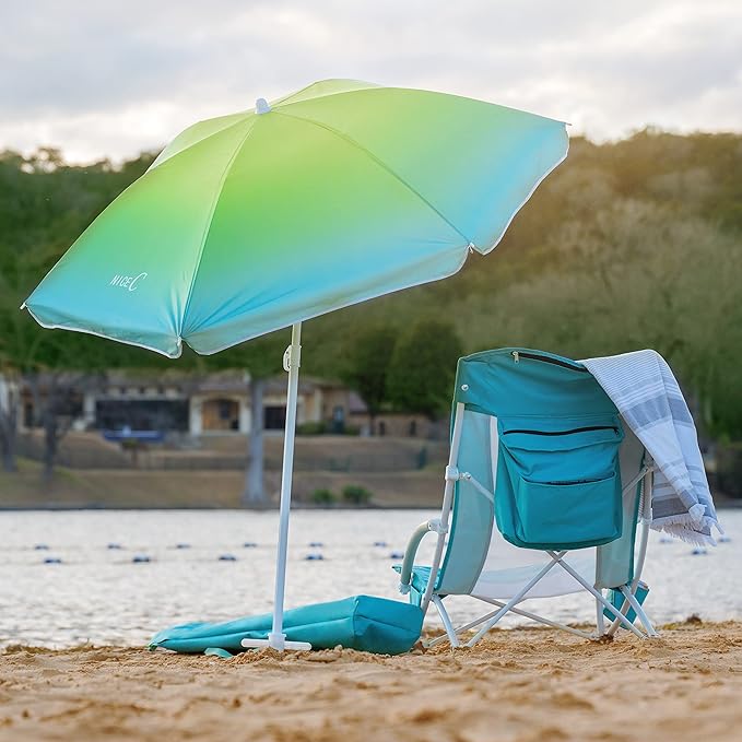 Nice C Beach Chair, Sand Chair, Lake Chairs for Adults with Umbrella and Cooler, Low Beach Chairs High Back, Cup Holder & Carry Bag & Heavy Duty Compact Outdoor, Camping (Set of 2 Blue)