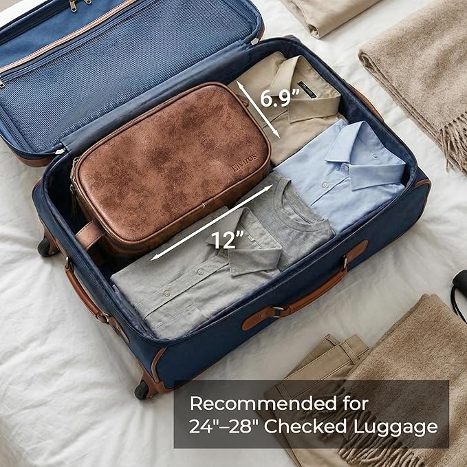 Elviros Toiletry Bag for Men, Large Travel Shaving Dopp Kit Water-resistant Bathroom Toiletries Organizer PU Leather Cosmetic Bags