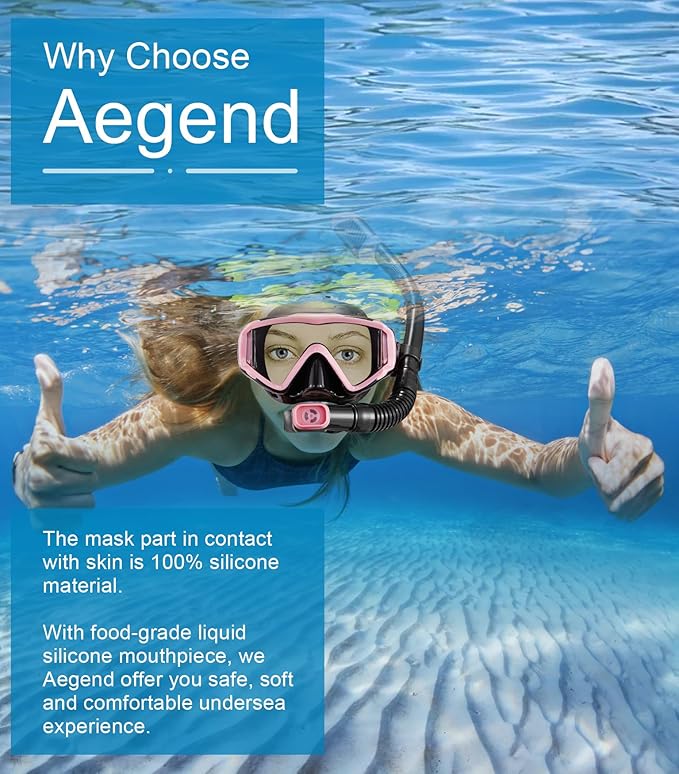 Aegend Snorkeling Gear for Adults Youth Kids, Snorkel Mask with Top Dry Valve - Panoramic View Anti-Leak and Anti-Fog with Mesh Bag for Snorkeling, Scuba Diving, Freediving & Swimming