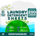 Sudstainables Laundry Detergent Sheets 200 Loads – Dissolvable Laundry Sheet for Washing Machines, Compact Alternative to Liquid & Powder Detergent, Travel-Friendly Soap | Fresh Linen