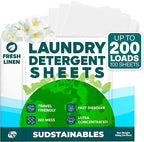 Sudstainables Laundry Detergent Sheets 200 Loads – Dissolvable Laundry Sheet for Washing Machines, Compact Alternative to Liquid & Powder Detergent, Travel-Friendly Soap | Fresh Linen