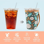 KJQJLY 3 Pack Reusable Iced Coffee Sleeves for Iced Coffee Cups or Drinks Reusable Neoprene Insulated Sleeves for Hot and Cold Drinks from Starbucks, Dunkin, And More (Roses)