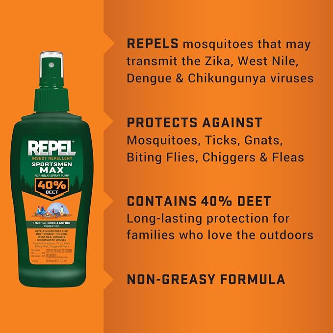 Repel Insect Repellent Sportsmen Max Formula Pump Spray 40 Percent DEET, 6 Ounces, Long-Lasting Insect Repellent Spray Repels Mosquitoes, Ticks, Gnats, Biting Flies, Chiggers And Fleas, 12 Pack