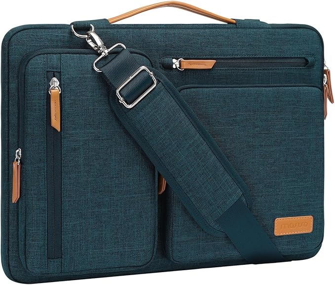 MOSISO 360 Protective Laptop Shoulder Bag,15-15.6 inch Computer Bags Compatible with MacBook Pro 16 inch, HP, Dell, Lenovo, Asus Notebook,Side Open Messenger Bag with 4 Zipper Pockets, Teal Green