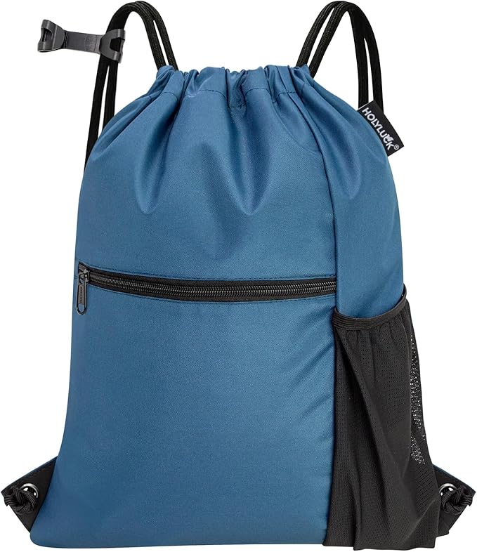 HOLYLUCK Men & Women Outdoor Sport Gym Sack Waterproof Drawstring Backpack Bag (Standard with drawstring, Cyan Blue)