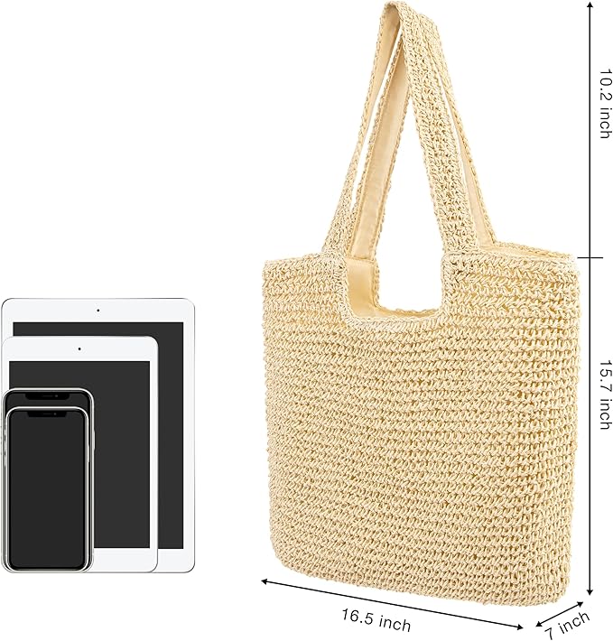 Trifabricy Beach Bags for Women, Large Beach Bag, Woven Straw Tote Bags Waterproof, Weaving Swim Shopping Travel Bag