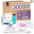 Personal Care Travel Toiletries | 1-Shoppe Amenities Kit | Travel Shaving Set, Toothbrush & Paste, Mouthwash, Makeup Wipes, Swabs, Nail File & Sewing Kit | 300 Pieces