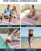 LANE LINEN Turkish Beach Towels, 2 Pack Extra Large Beach Towel, Pre-Washed for Soft Feel, Oversized Sand Free Quick-Dry Pool Towel, Beach Towels for Adults, 39"x71" - Wistful Mauve