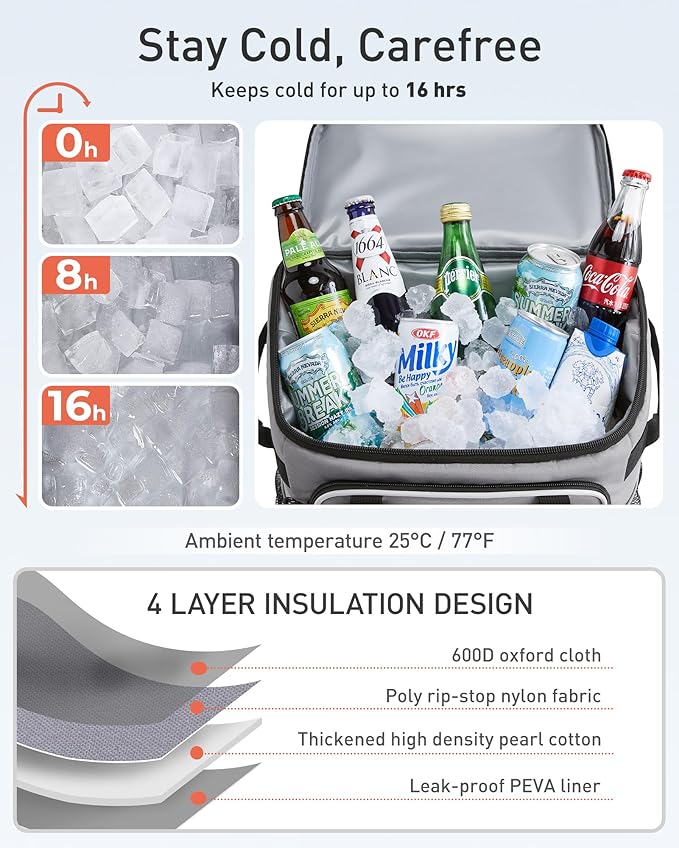 TOURIT Insulated Rolling Cooler Backpack, Leakproof Waterproof Beach Cooler Bag with Wheels and Handle, Outdoor Camping Picnic Travel