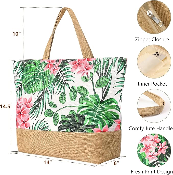 Trifabricy Beach Bag for Women, Large Beach Tote Bags with Zipper, Woven Straw Tote Waterproof, Swim Gym Shopping Travel Bag
