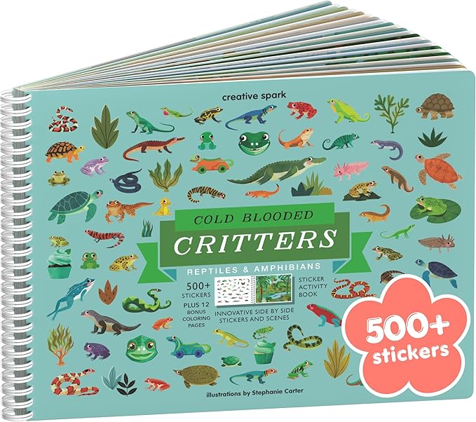 Reptiles 500+ Kids Sticker Book by Cupkin Toddler Airplane Travel Activity Coloring and Sticker Book, Road Trip Essentials, 12 Coloring Pages 12 Scenes for Ages 2–8 Years
