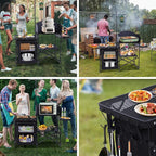 Nice C Camping Kitchen Station, Camping Table, Picnic Table, Portable Grill Table, Folding Cook Table, Upgrade Light Stand and Windshield Station & Organizers, Carry Bag for Beach, Picnic (Black)