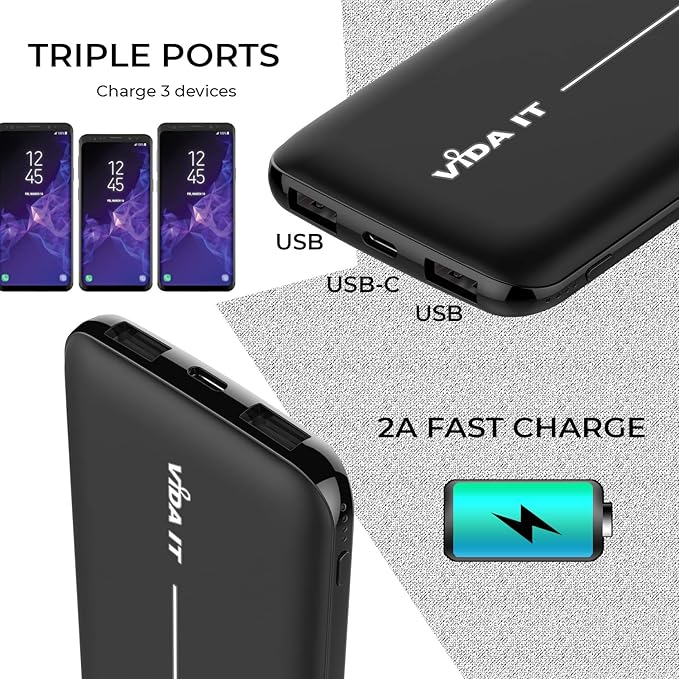 Slim USB 5V 2A Power Bank for Heated Clothing Vest Jacket Battery Pack for Heated Hoodie Coat 10000mAh Portable Phone Charger for iPhone Samsung Cellphone USBC Power Pack for Heated Seat Chair