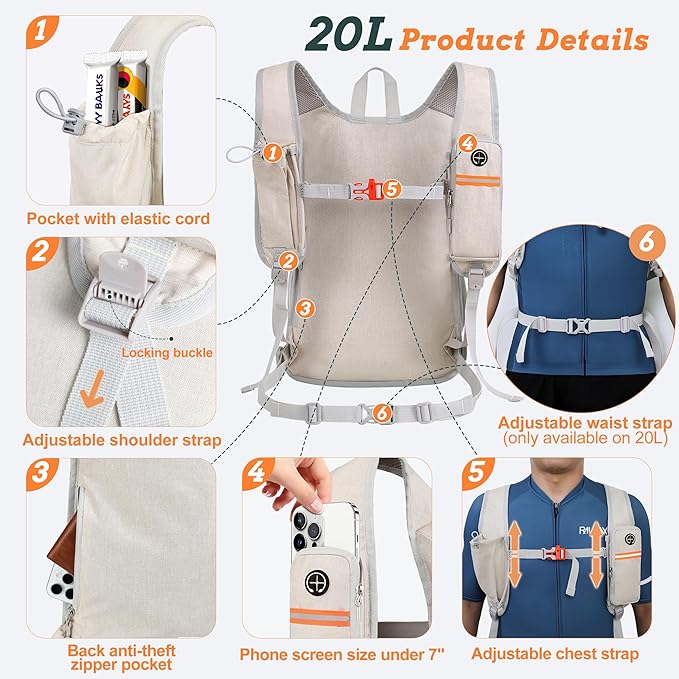 BECOJADDE 20L Small Hiking Backpack for Men Women Foldable Packable Back Pack Ultralight Hiking Daypack for Travel Camping Outdoor, Beige