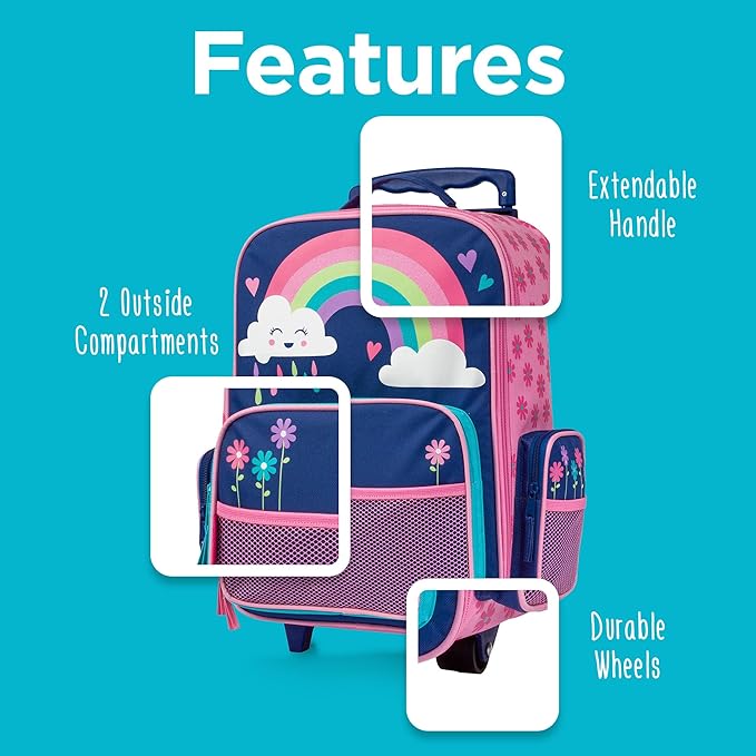 Stephen Joseph Kids Classic Rolling Luggage, Kids Luggage, Toddler Rolling Travel Carry On, Kids Suitcase with wheels,