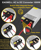 EAGWELL 12V Power Supply 1000W, Universal SMPS 120V AC to 12V DC Converter Switching Power Supply DC Transformer Driver Adapter for Diesel Heater, RV,Pump, LCD Monitor