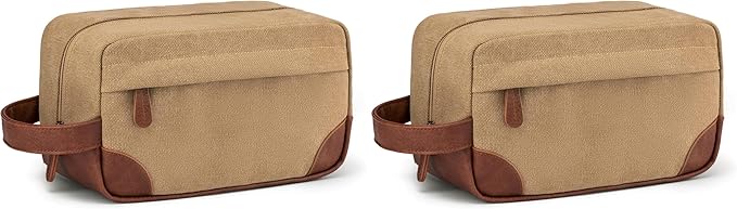 Vorspack Travel Toiletry Bag - Hanging Toiletry Bag for Men Water Resistant Canvas Shaving Bag with Large Capacity for Travel - Brown (Pack of 2)