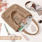 Tavaleu Crochet Tote Beach Bags for Women, Mesh Beach Tote Knit Bag, Summer Vacation Aesthetic Boho Hobo Shoulder Bag