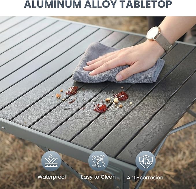 KingCamp Aluminum Folding Camping Table, 42.1" Foldable Lightweight Roll Up Camp Table Heavy Duty 2-6 People Portable Table for Camping Picnic BBQ RV, Indoor & Outdoor, Silver Black