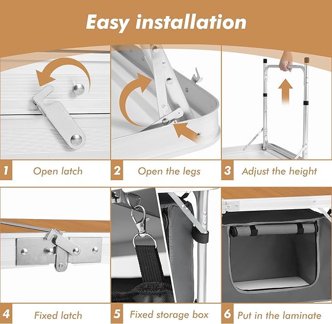 Camp Field Camping Folding Aluminum Table with Adjustable Legs for Outdoor Travel Beach, Backyards, BBQ, Party and Picnic Foldable Table