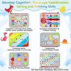 Esjay Toddler Busy Board Montessori Toys for Boys Girls, Sensory Book Educational Activities for Learning Fine Motor Skills, Birthday Gifts for Toddlers, Travel Toys for Airplane Car,Grey Dinosaur