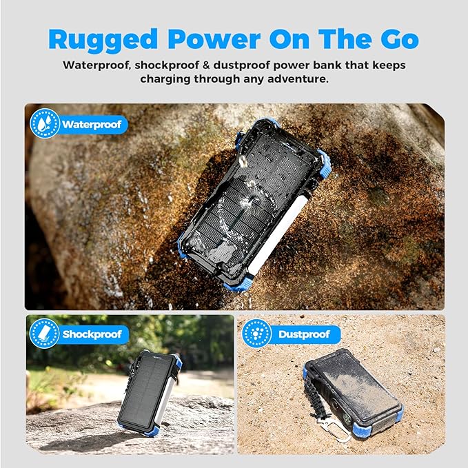 BLAVOR Solar Power Bank 20000mAh Built-in Cables, Wireless Charger for Phones & Apple Watch, 20W Fast Charging Battery Pack with USB C, Flashlight, Solar Charger for iPhone, iPad, iWatch, Samsung