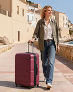 Coolife Expandable Large Checked Luggage Hardside PC+ABS Suitcase with TSA Lock, Lightweight Rolling Carry On with Spinner Wheels(Radiant Pink, 28in)