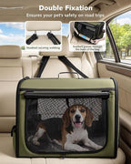 Large Dog Car Carrier Light Weight, 27×20.5×20.5ins Dog Carrier for Cars, Portable Dog Car Crate with Breathable Windows, Stable Pet Carrier for Both Indoor and Outdoor Use, Pet Travel Crate Green