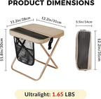 12" Portable Collapsible Stool - Folding Chair with Storage Pouch, Convertible Satchel for Hands-Free Carry & Supports 265Lbs, Ultralight for Hiking, Fishing, Camping, Festivals (Khaki, Standard)