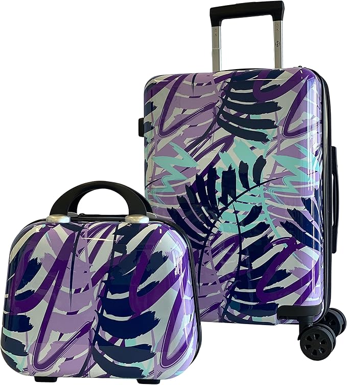 World Traveler VentureX Airline Approved 2-Piece Carry-On Luggage Set – Lightweight Hardside Polycarbonate Suitcase with Spinner Wheels - Tropical Leaves