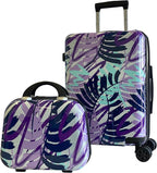 World Traveler VentureX Airline Approved 2-Piece Carry-On Luggage Set – Lightweight Hardside Polycarbonate Suitcase with Spinner Wheels - Tropical Leaves