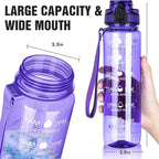 OLDLEY Water Bottle, 32oz Motivational Sports Water Bottle with Time Marker - Times to Drink - Tritan, BPA Free, Wide Mouth Leakproof, Anniversary Birthday Gifts for Men Women, Deep Purple (1 Bottle)