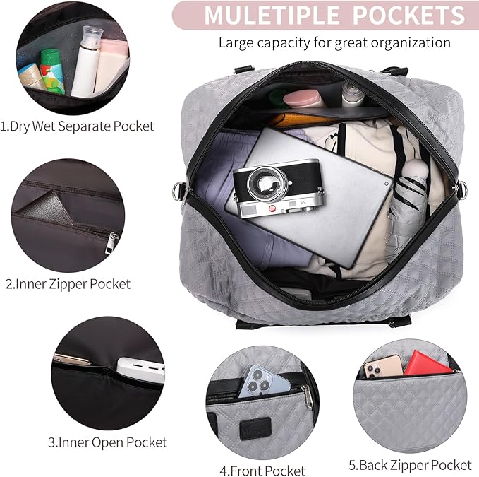 Wogarl 4PCS Weekender Bags for Women Large Overnight Weekend Travel Duffel Carry on Shoulder with Shoe Compartment Canvas Toiletry Bag for Travel Business Gym