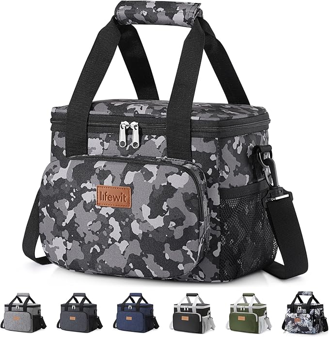 Lifewit Medium Lunch Bag, Insulated Lunch Box, Soft Cooler Cooling Tote for Adult Men Women, Black Camo 12-Can (9L)