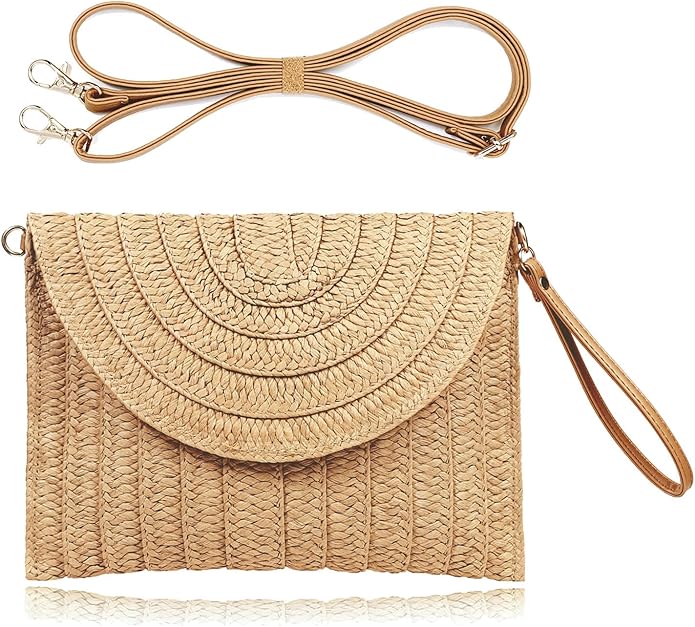 COOKOOKY Straw Clutch Handbag Summer Beach Straw Purse for Women woven Envelope Bag | Straw, Summer, Beach, woven, Straw, Summer